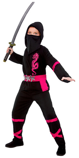 Wicked Costumes Ltd Svart/Rosa Power Ninja Barn Karnevalskostyme  XLarge