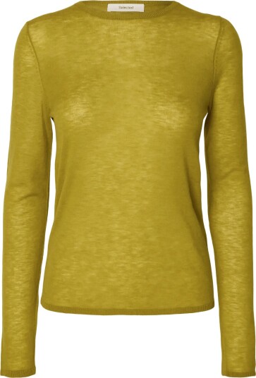 Selected Slwvendy Ls Knit Wool O Neck Noos   Khaki green   M