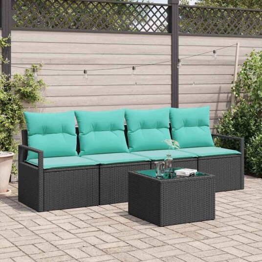 vidaXL Sofa sett 5 pcs Svart og turkis polyrotting