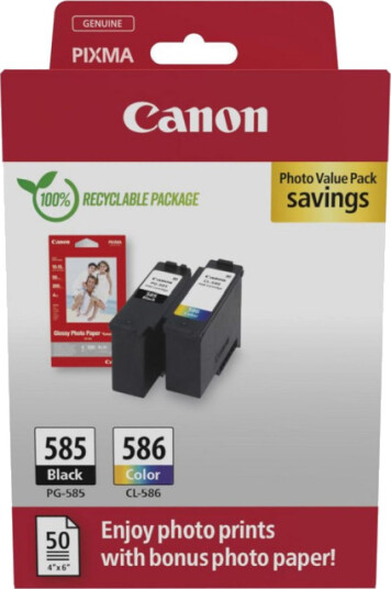 Canon Pg-585/Cl-586 Photo Value Pack 2-Pack Svart Farge Cyan Magenta Gul Hengeboks Blekkpatron/Papirsett For Pixma Ts7650i Ts7750i Canon Pg-585/Cl-586 Photo Value Pack 2-Pack Svart Farge Cyan Magenta Gul Hengeboks Blekkpatron/Papirsett For Pixma Ts7650i Ts7750i
