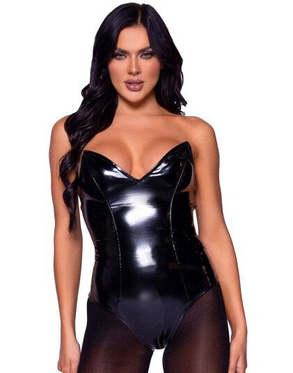 Svart Wet Look Bodysuit Kostyme til Dame