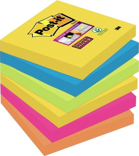 Post It Super Sticky Rio De Janeiro 654 6Ss Rio Eu   Noter   76 X 76 Mm   540 Ark 6 X 90   Neongul Middelhavsblå Neongrønn Fuksia Neonoransje