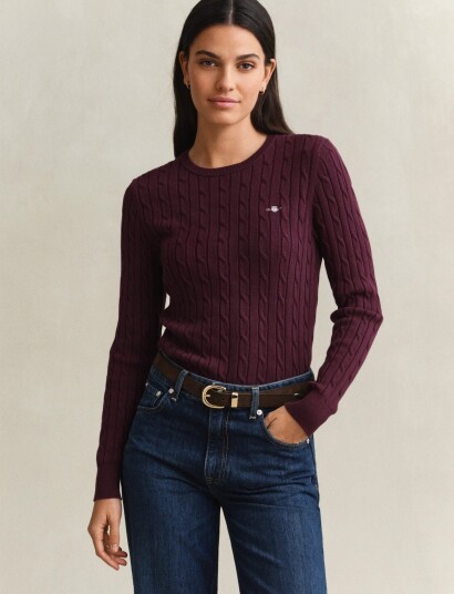 Gant Classic Cable Knit Sweater Burgundy XS