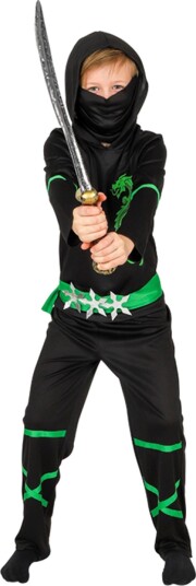 Hisab/Joker Power Ninja Svart/Grønn Barn Kostyme Small 97809-3