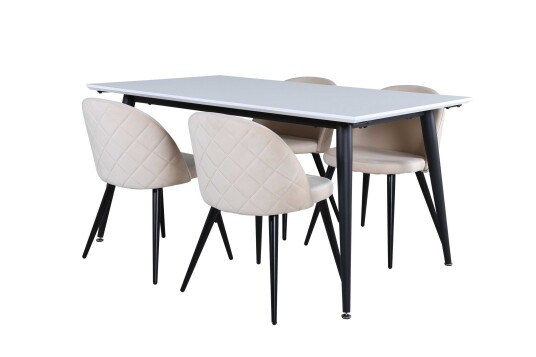 Venture Design Jimmy & Velvet spisegruppe Beige/hvit 4 stoler & bord 150 x 90 cm