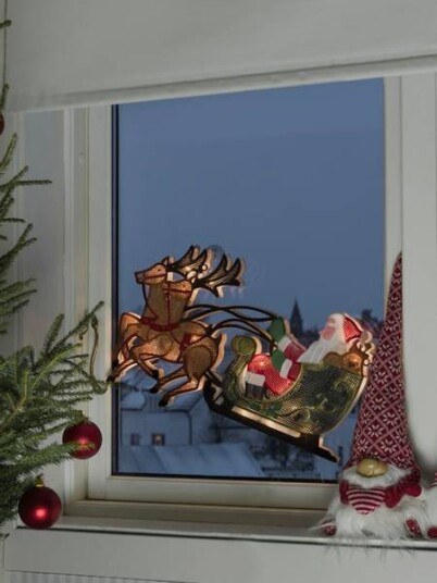 Trendcollection Vindussiluett nisse med slede 20 LED 28 x 30 cm