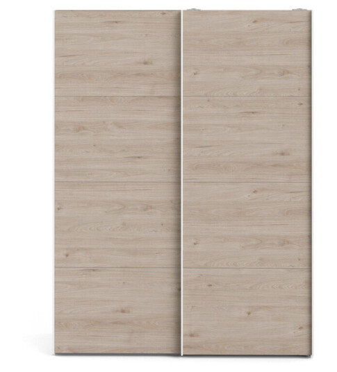 Veto skyvedørsskap B150 cm 2 dører hvit og hickory dekor.