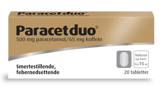 Paracetduo Tabletter, 500/65 mg, 20 stk. på brett Paracetduo Tabletter, 500/65 mg, 20 stk. på brett