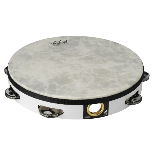 Remo Ta-5110-00 Tambourine Pre-Tuned 10" Diameter 8 Pairs 1 Row Quadura Hvit