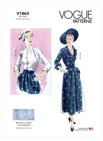 Vogue 1863 - Vintage drakt med bluse A5 (6-8-10-12-14)