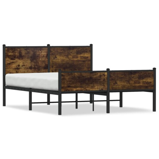 Sengeramme i metall med hode- og fotgavl røkt eik 137x190 cm 8721102954368