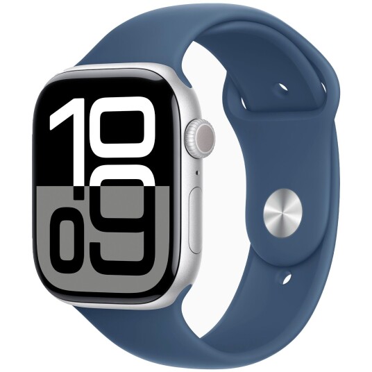 Apple Watch S10 46mm GPS sølv/denim Sport Band S/M