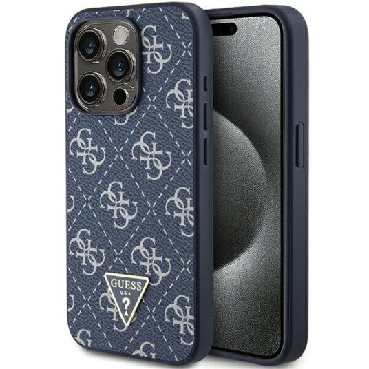 Guess 4G Triangle Metal Logo Etui til iPhone 15 Pro - Blå