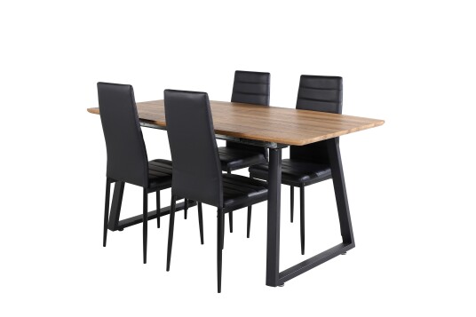Inca Spisegruppe 160 cm Rektangulær med 4 Slim Stoler   Sort