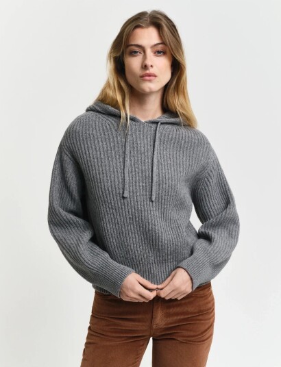 GANT Rib Knitted Hoodie Grey L GANT Rib Knitted Hoodie Grey L