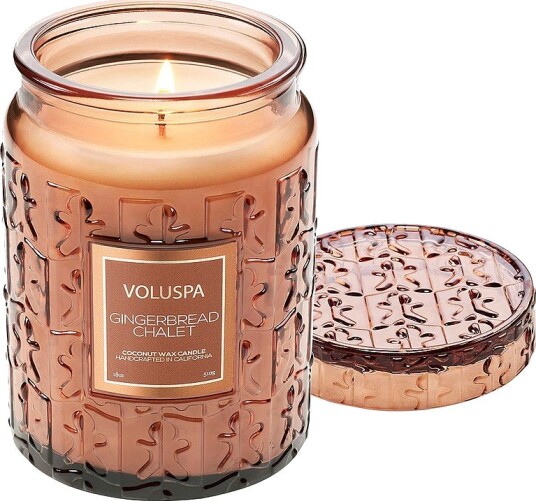 Voluspa Gingerbread Chalet Large Glass Jar Candle 100H Bronse