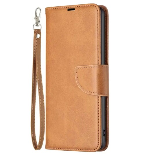 INCOVER Samsung Galaxy S24 Kunstskinn Flip-Deksel med Lommebok og Stropp - Lysebrun