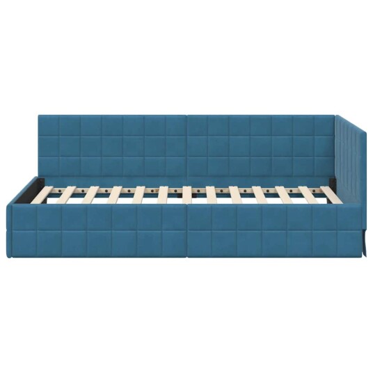 Hjørnesengramme med hodegjerde Blå 90 cm x 190 cm Fløyel