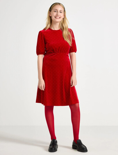 Lindex Dress Velvet With Gold Dots Red 128