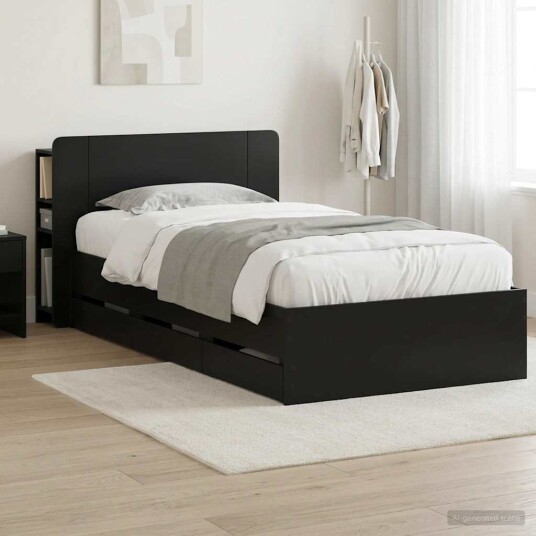  Sengeramme med oppbevaring Svart 75 x 190 cm Konstruert tre