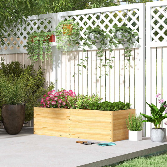 Høybed av tre plantebed kaldramme med 3 plantesoner hagebed blomsterkasse plantekasse 140 x 60 x 40cm grønnsaksbed til hageba