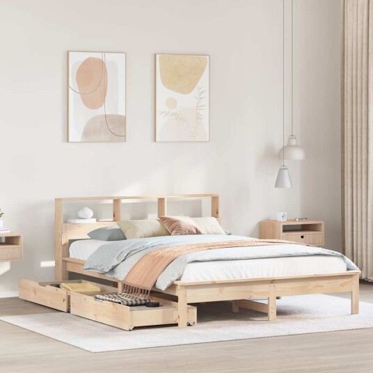  Seng med bokhylle uten madrass 140x190 cm heltre furu 8721158409966