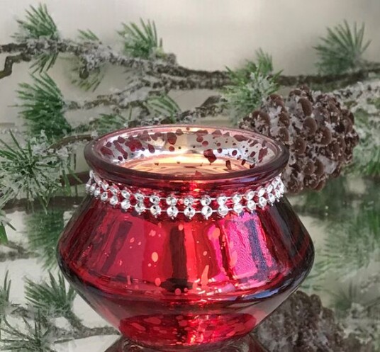 Telysholder rød "diamant" bånd