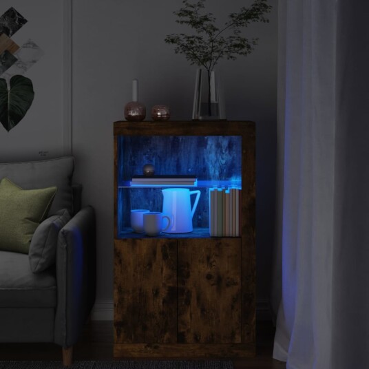  Sideskap med LED-lys røkt eik konstruert tre 8721012252110