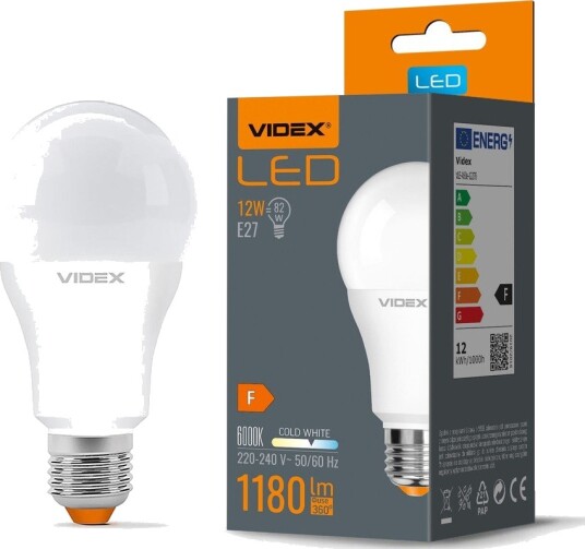 Videx E27 12W LED pære   A60 1180lm 6000K flicker free   Kulør : Kald