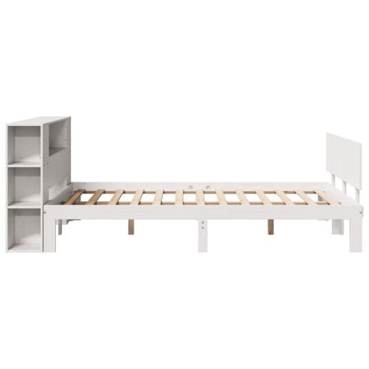 Seng med bokhylle uten madrass hvit 140x190 cm heltre furu 3322629