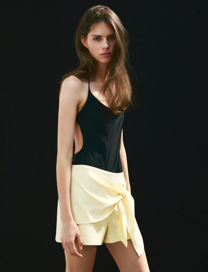 Mango Straight Shorts With Tie Detail Yellow 34