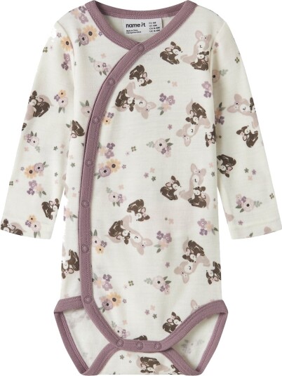 Name It Body I/e Ull NbfWillit Snow White/BAMBI + BLOMSTER Name It 74 Kortermet body Beige Hvit Lilla