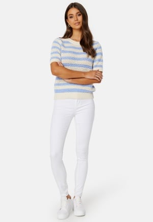 SELECTED FEMME Alby SS Knit O-Neck Birch Stripes:BLUE H L