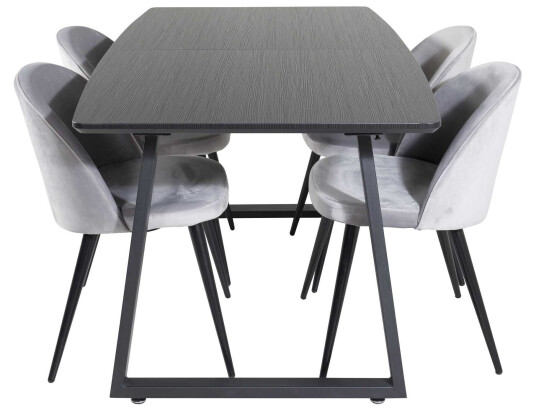 Venture Design Inca & Velvet spisegruppe Svart/grå 4 st stoler & bord 160 x 85 cm