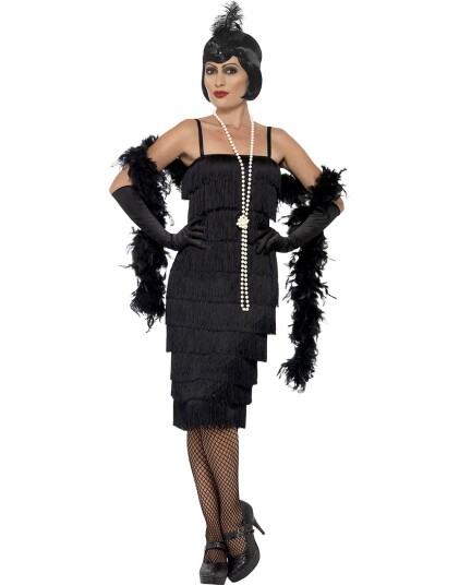 Smiffys Flapper Svart Lang Karnevalsdrakt  Small