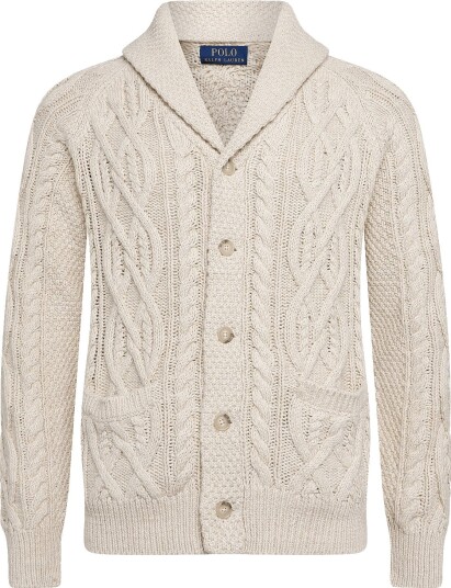 Polo Ralph Lauren Aran Knit Cotton Shawl Cardigan OATMEAL COMBO XL