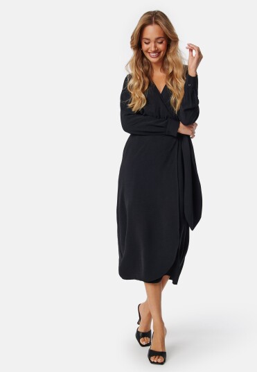 BUBBLEROOM Peach Midi Wrap Dress Black S