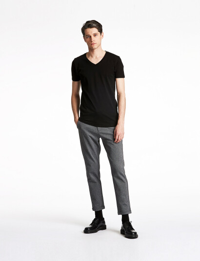 Lindbergh Mens Stretch V-Neck Tee S/S - Black - XL