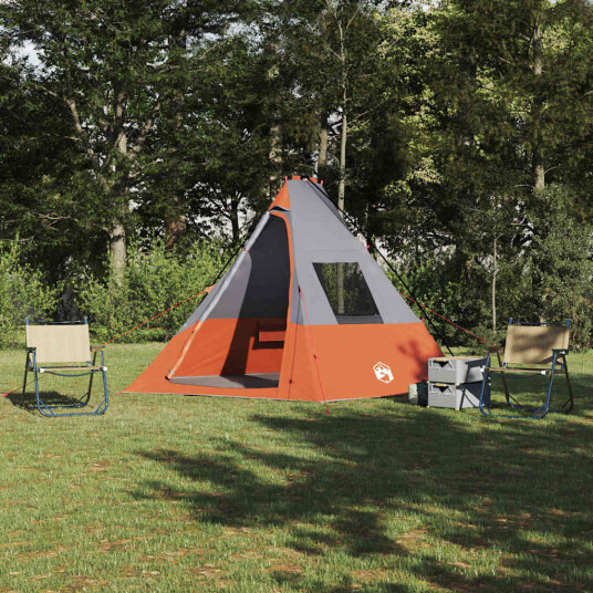 Tipi telt med tak Grå og Oransje 383 x 338 x 217 cm taft Tipi telt med tak Grå og Oransje 383 x 338 x 217 cm taft