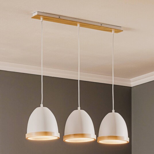 Eko-Light Studio hengelampe med tredekor 3 lyskilder hvit Eko-Light Studio hengelampe med tredekor 3 lyskilder hvit
