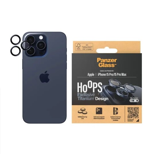 PanzerGlass Hoops Kamerabeskyttelse for iPhone 15 Pro / 15 Pro Max - Blå Titan