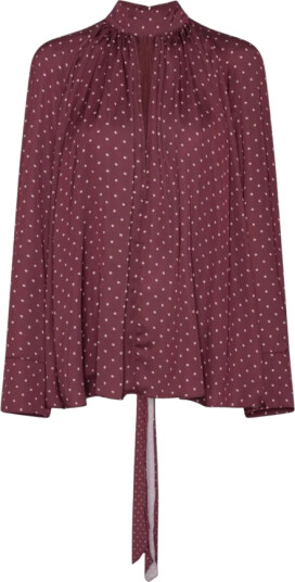 ROTATE Dot Satin Bow Shirt Burgundy 34