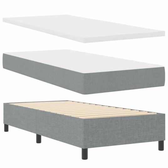 Box Spring Seng med Madrass Lys Grå 90x200 cm Stoff