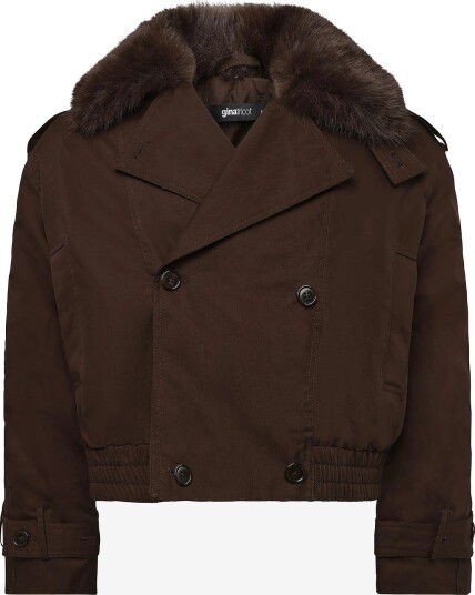 Gina Tricot Short Faux Fur Collar Jacket   DARK BROWN (7180)   L