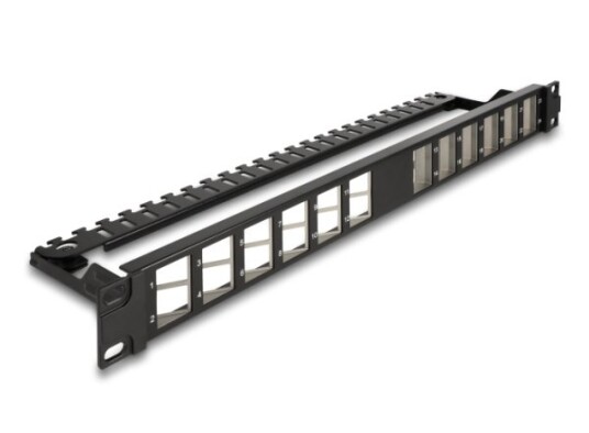 Delock 19" Keystone Patchpanel 24 Port Vinklet Med Avlastningsskinne Svart