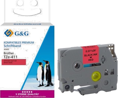 G&G 18674 Svart På Rødt Kontinuerlig Etikett Tze Grå Brother Brother Ptouch 1000 Brother Ptouch 1010 Brother Ptouch 1280 Brother Ptouch 1750 Brother Ptouch 18R...