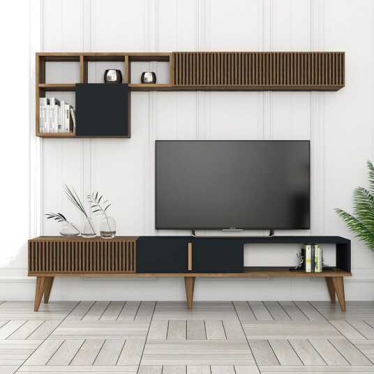 Lissione Tv-benk 180 cm - Valnøtt/Antrasitt Lissione Tv-benk 180 cm - Valnøtt/Antrasitt