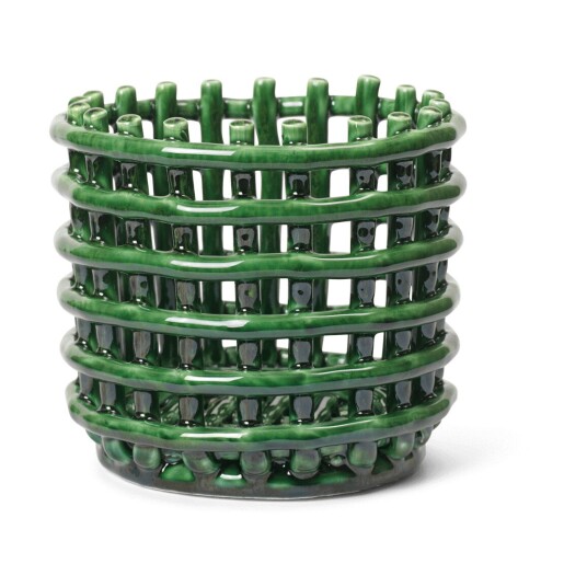 ferm LIVING Ceramic flettet kurv Ø16 cm Emerald Green