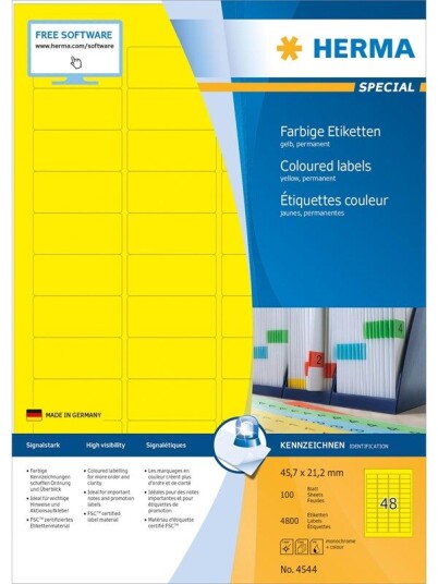 HERMA Coloured labels A4 45.7 x 21.2 mm yellow permanent adhesion