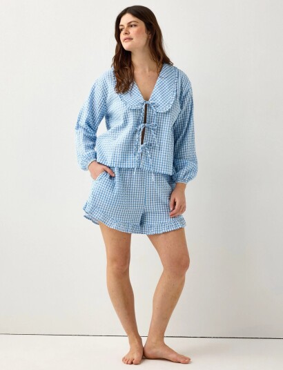 Lindex Pyjama Shorts In Seersucker   Blue   XXL